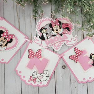 Minnie Mouse one banner, Smash cake highchair banner, 1st birthday decor, Pink minnie mouse party