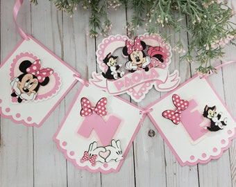 Minnie Mouse one banner, Smash cake highchair banner, 1st birthday decor, Pink minnie mouse party