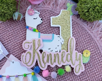 Llama cake topper, Llama party decorations, Llama birthday topper, Cactus party, Fiesta party decor