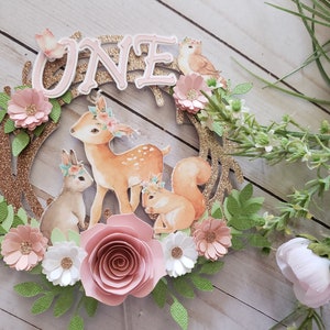 Woodland animals cake topper. Baby shower cake topper, Baby deer cake topper Personalized