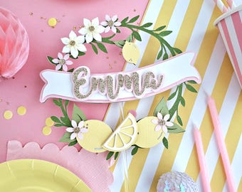 Lemon Birthday Cake Topper - Summer Main Squeeze Party Decor - Pink and Yellow theme - Girly Decoration - Fruit Themed Party