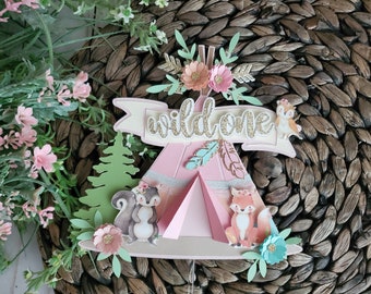 Boho theme teepee cake topper, Boho first birthday, Boho baby shower, Wild one cake topper