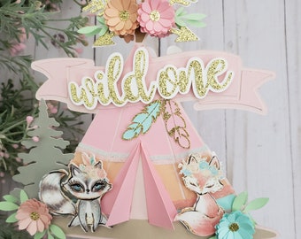 Boho theme teepee cake topper, Boho first birthday, Boho baby shower, Wild one cake topper