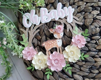 Woodland baby shower cake topper, Oh baby cake topper, Woodland animal topper, Personalized topper