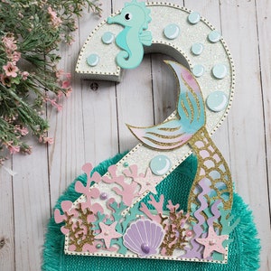 Mermaid 3D number, Mermaid Birthday Centerpiece, Under the Sea decorated numbers, Photo shoot prop.