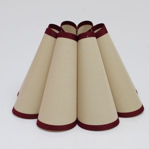 Handmade Pleated Lampshade: Khaki Fabric with Burgundy Trim
