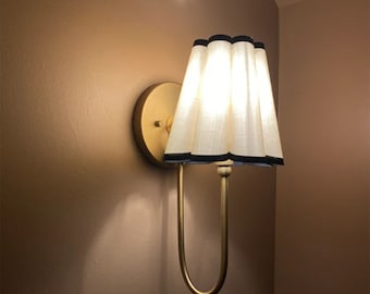 Handmade Scalloped Lampshade: Mini Khaki Fabric with Black Trim