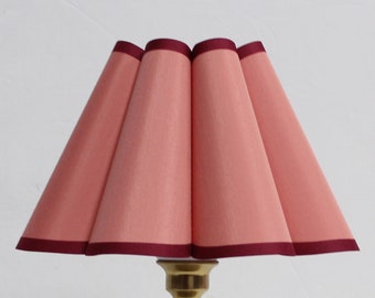 Duzy handmade pink orange fabric with burgundy trim and acrylic pleated lampshade-102#, custom made，110-240V/50-60Hz,