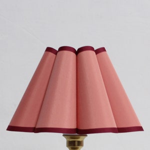 Duzy handmade pink orange fabric with burgundy trim and acrylic pleated lampshade-102#, custom made，110-240V/50-60Hz,