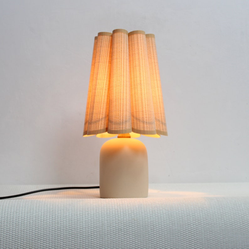 Duzy handmade khaki stripes fabric and ceramic base lamp for home decor-46, 110-240V/50-60Hz, Using Worldwide image 10