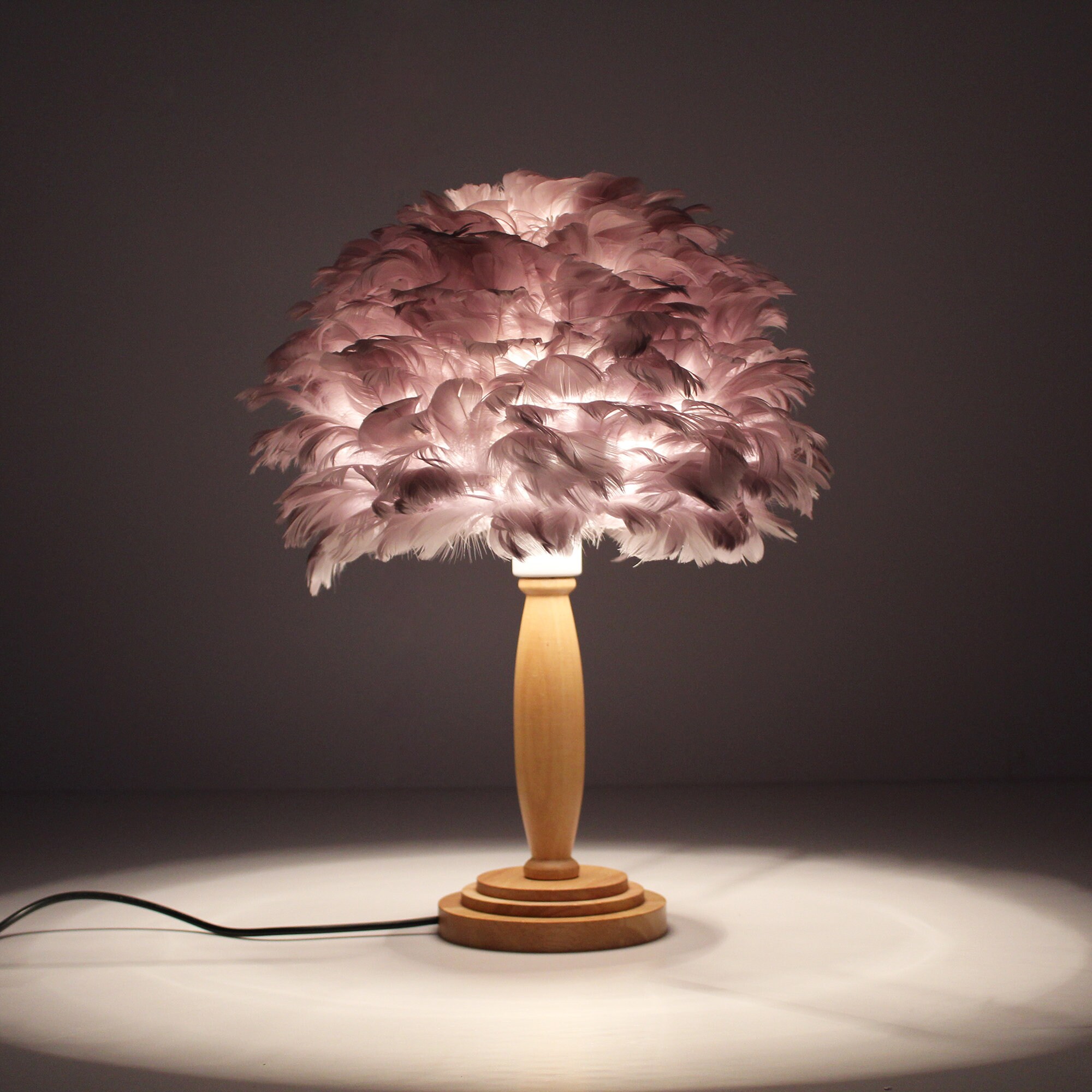 15 LED Black Ostrich Feather Table Lamp Desk Light