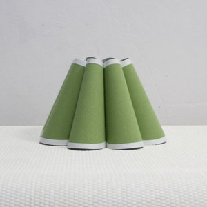 Handmade Green Fabric Lampshade with Beige Trim: Pleated Acrylic Shade