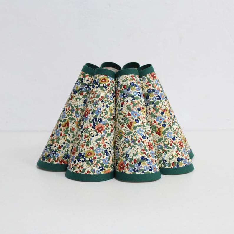 Handmade Floral Fabric Lampshade with Green Trim - Thumbnail 4