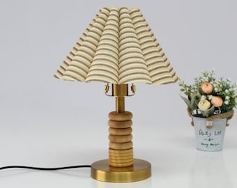 Duzy handmade light yellow stripes ins high quality fabric and acrylic pleated table lights-90# ,custom made,110-240V/50-60Hz