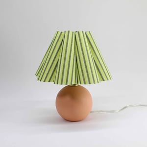 Handmade Lemon Green Striped Table Lamp: Scallop Fabric Shade, Ceramic Base