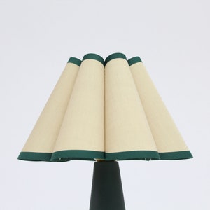 Handmade Khaki Pleated Lampshade with Dark Green Trim
