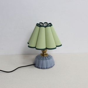 Handmade Light Green Fabric Lamp with Blue Ceramic Base