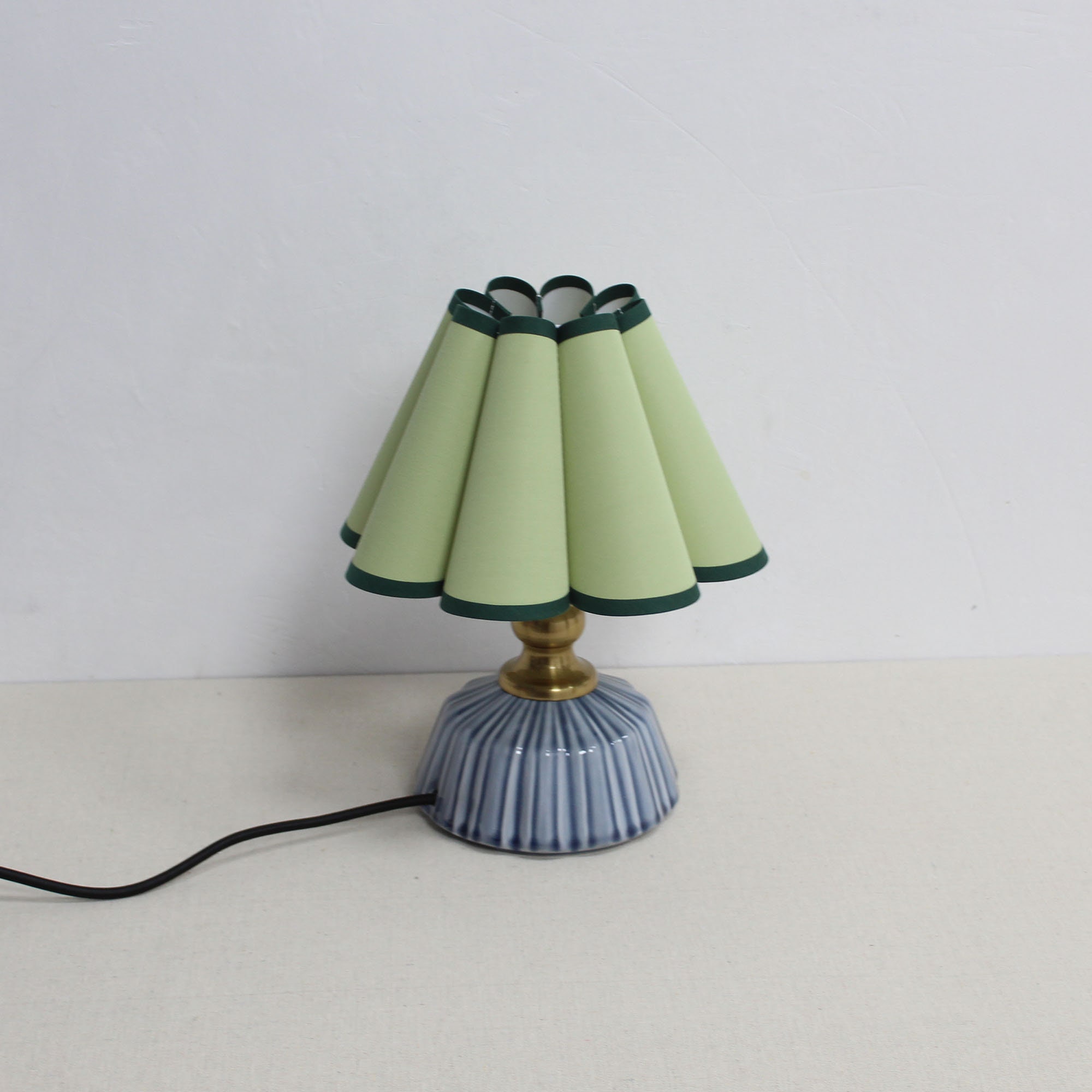 Handmade Light Green Fabric Lamp with Blue Ceramic Base-45#