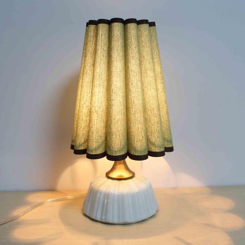 Duzy handmade green with brown trim fabric and acrylic lamp - Thumbnail 3
