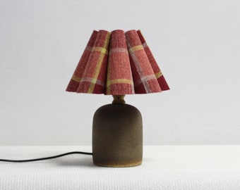 Duzy handmade red plaid fabric and brown ceramic base lamp for home decor-106#, 110-240V/50-60Hz, Using Worldwide