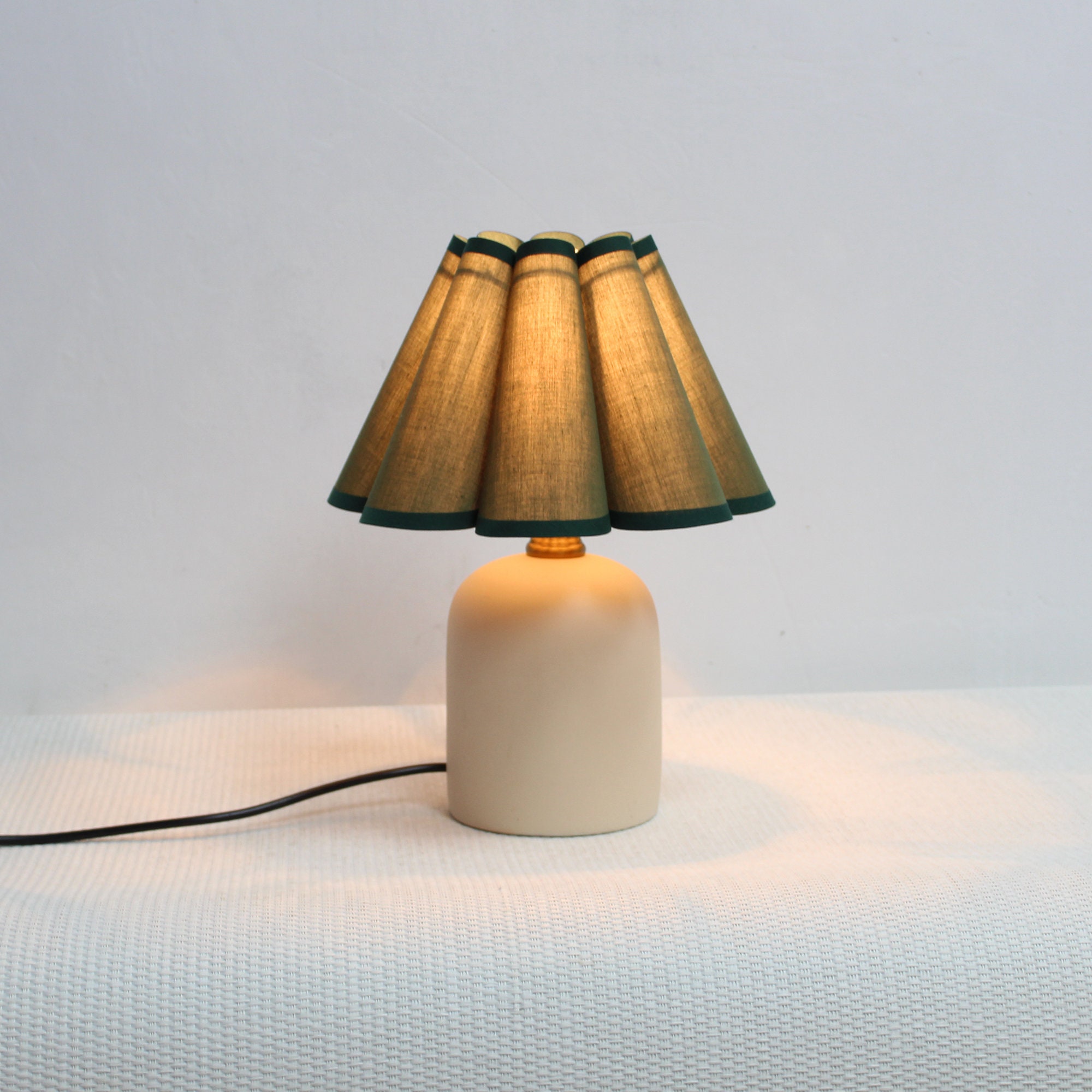 Handmade Moss Green Fabric Lamp with Ceramic Base