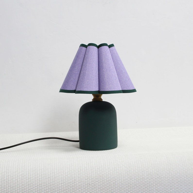 Duzy handmade scallop shape purple fabric and acrylic with dark green ceramic base lamp 58, 110-240V/50-60Hz image 6