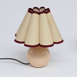 Duzy handmade high quality khaki cotton linen with burgundy trim pleated decoration creative table lamp, 110-240V/50-60Hz, Using Worldwide