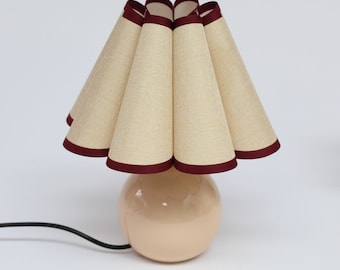 Duzy handmade high quality khaki cotton linen with burgundy trim pleated decoration creative table lamp, 110-240V/50-60Hz, Using Worldwide