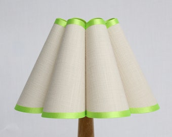 Handmade Pleated Lampshade: Khaki Fabric with Yellow-Green Trim-75#