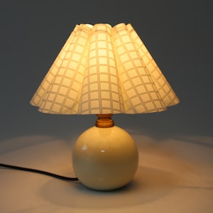 Handmade Beige Plaid Table Lamp: Ceramic Base & Pleated Shade