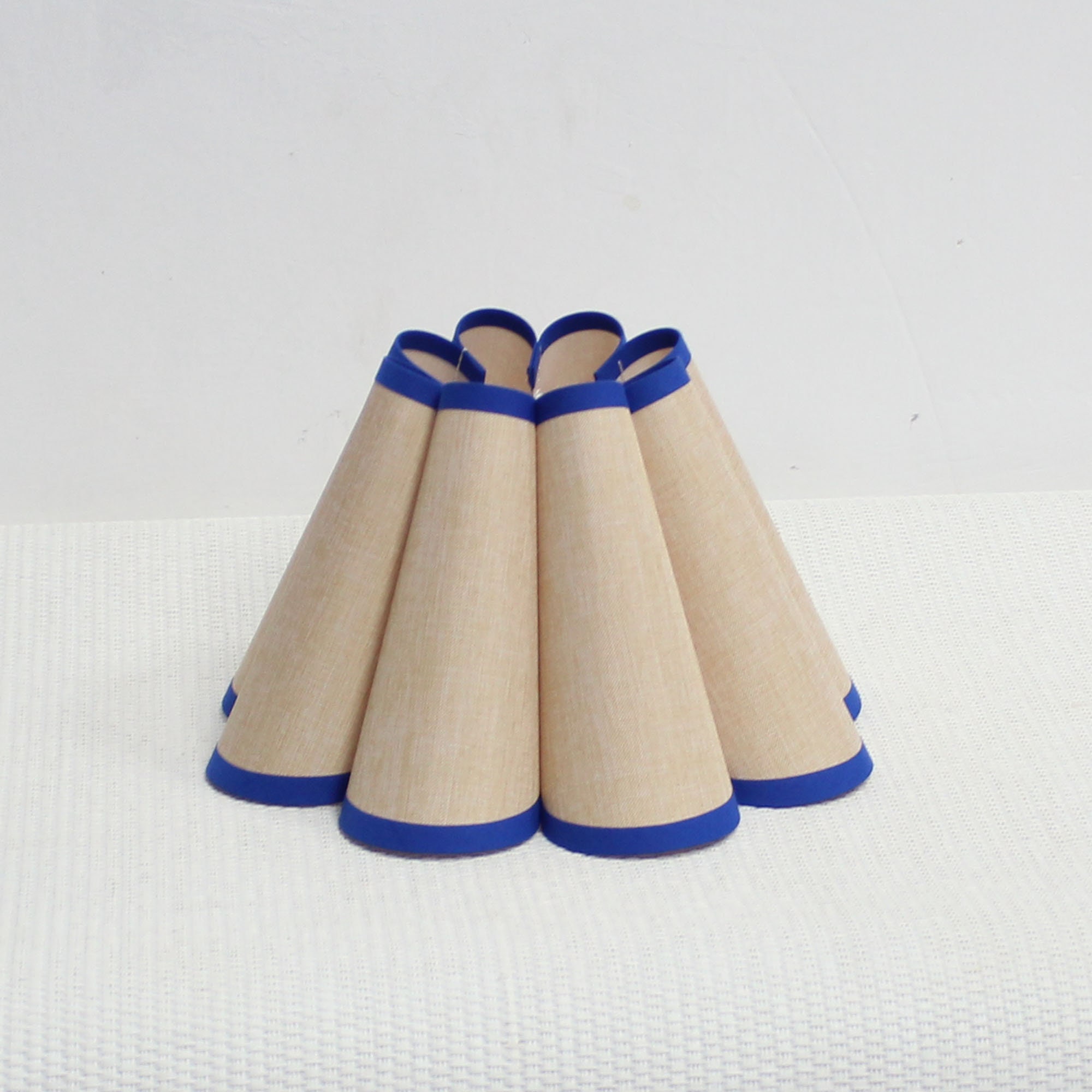 Handmade Khaki Pleated Lampshade with Navy Trim