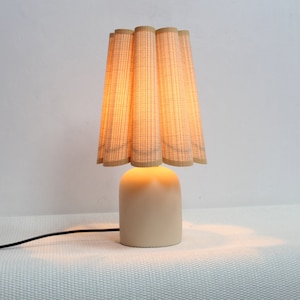 Duzy handmade khaki stripes fabric and ceramic base lamp for home decor-46, 110-240V/50-60Hz, Using Worldwide image 9
