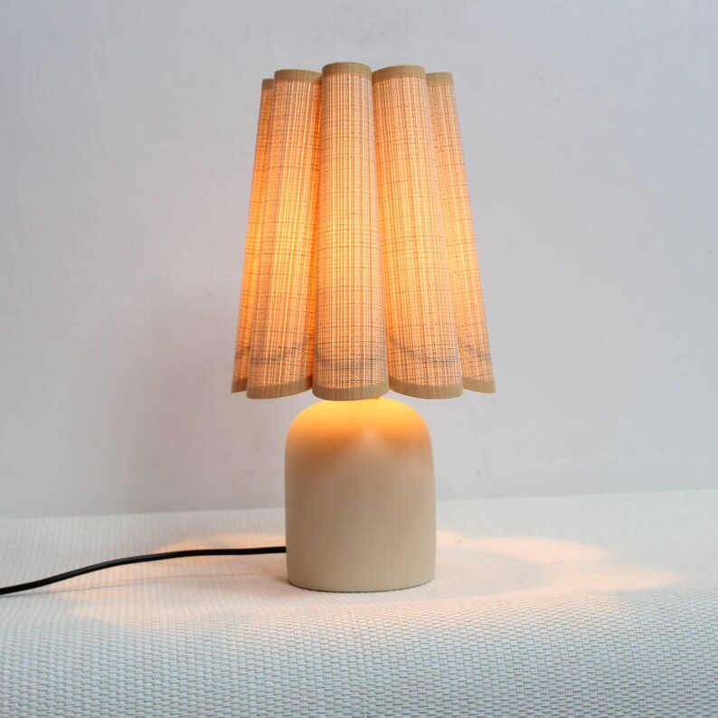 Duzy handmade khaki stripes fabric and ceramic base lamp for home decor-46, 110-240V/50-60Hz, Using Worldwide image 9