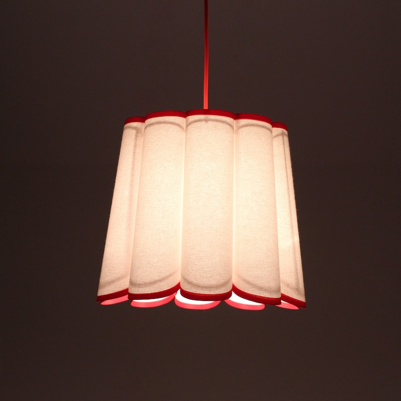 Handmade Fabric Pendant Light with Trim - Thumbnail 3