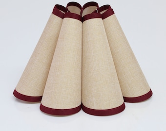 Handmade Khaki Linen Lampshade with Burgundy Trim-56#