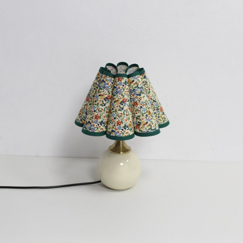 Handmade Floral Fabric Lampshade with Green Trim - Thumbnail 2