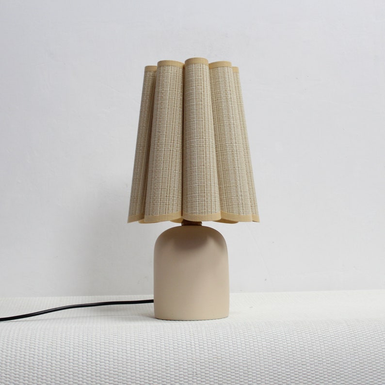 Duzy handmade khaki stripes fabric and ceramic base lamp for home decor-46, 110-240V/50-60Hz, Using Worldwide image 3