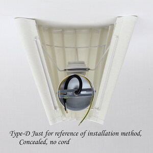 May include: Cream-colored lampshade with a pleated design, supported by a metal frame. The internal wiring and bulb socket are visible. The text "Type-D Just for reference of installation method, Concealed, no cord" is printed at the bottom.