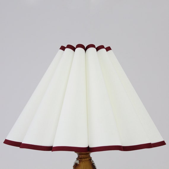 Duzy handmade white lampshade with burgundy trim fabric and ceramic base  lamp for home decor-3#, 110-240V/50-60Hz, Using Worldwide