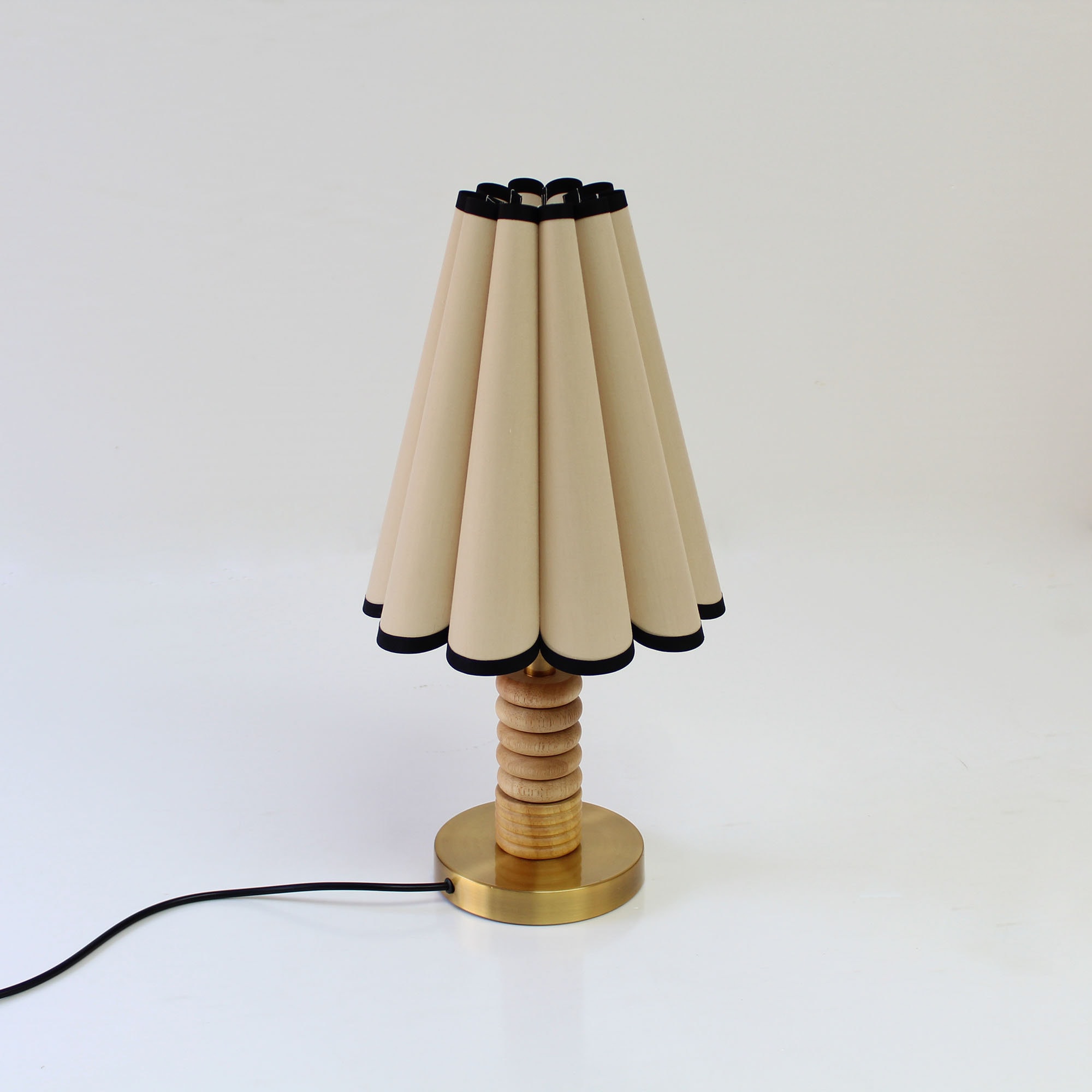 Handmade Khaki Table Lamp with Black Trim: Fabric & Acrylic Shade