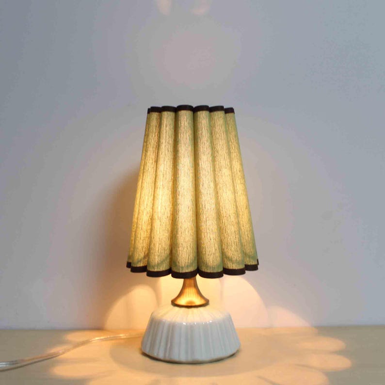 Duzy handmade green with brown trim fabric and acrylic lamp - Thumbnail 5