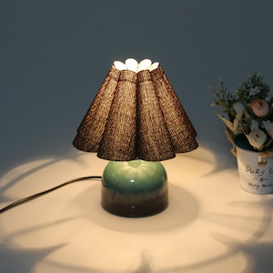 Handmade Burlap Skirt Table Lamp: Brown Fabric & Ceramic Base