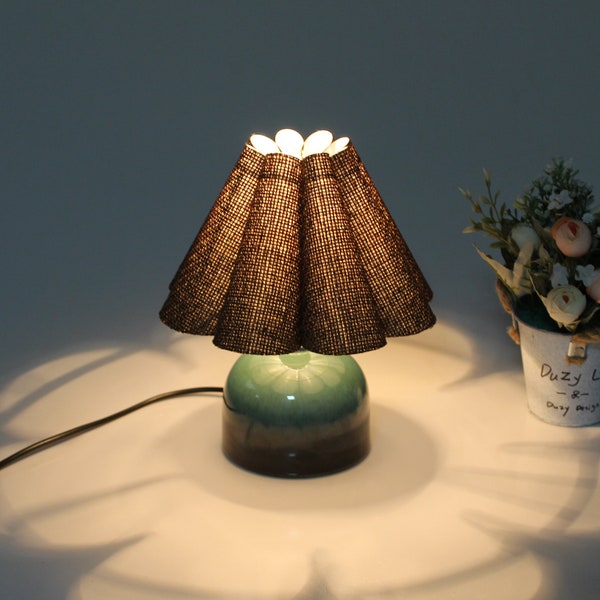 Handmade Burlap Skirt Table Lamp: Brown Fabric & Ceramic Base