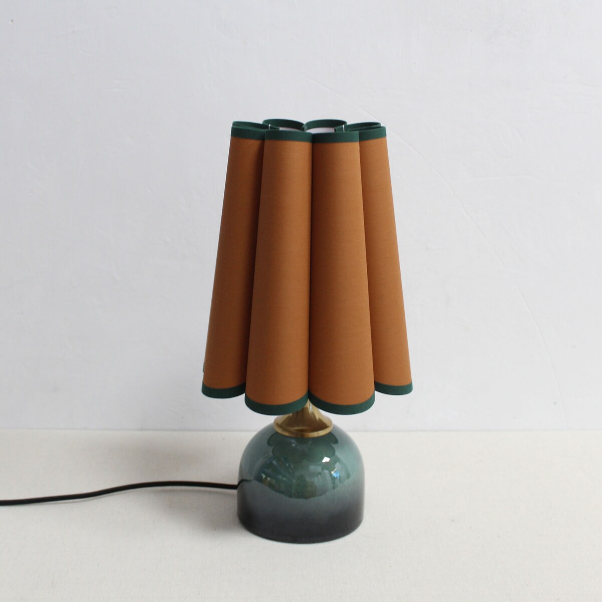 Handmade Ocher Fabric Table Lamp With Dark Green Trim-62# - Etsy