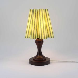 Handmade Lemon Green Striped Lamp: Scallop Shade, Ceramic Base
