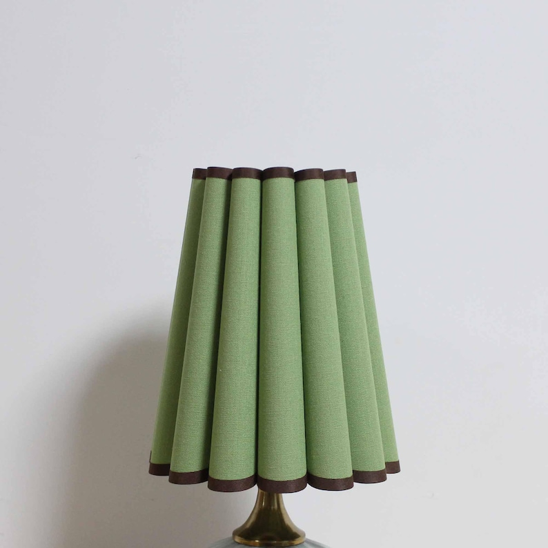 Duzy handmade green with brown trim fabric and acrylic lamp - Thumbnail 4