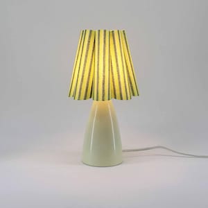 Handmade Lemon Green Striped Lamp: Scallop Fabric Shade, Ceramic Base