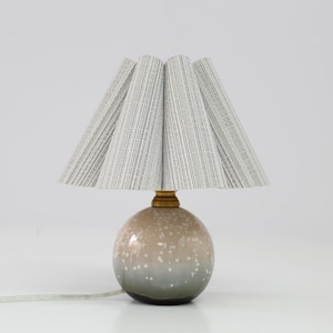 Handmade Light Grey Striped Fabric Table Lamp with Ceramic Base