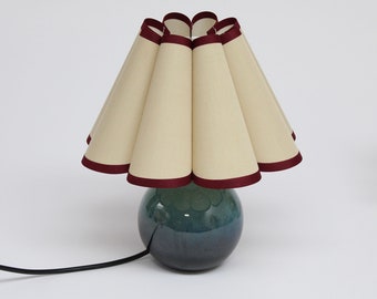 Duzy handmade high quality khaki fabric with burgundy trim pleated decoration creative table lamp, 110-240V/50-60Hz, Using Worldwide