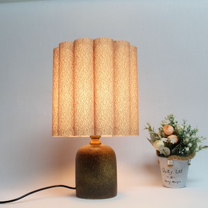Handmade Brown Ceramic Table Lamp with Fabric Shade